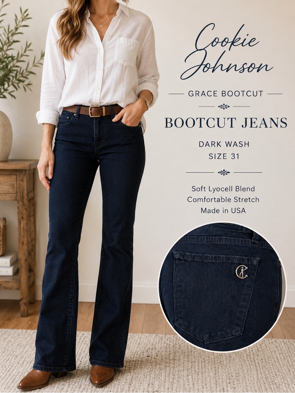 Cookie Johnson Grace Bootcut Jeans Dark Wash Stretch Denim Size 31